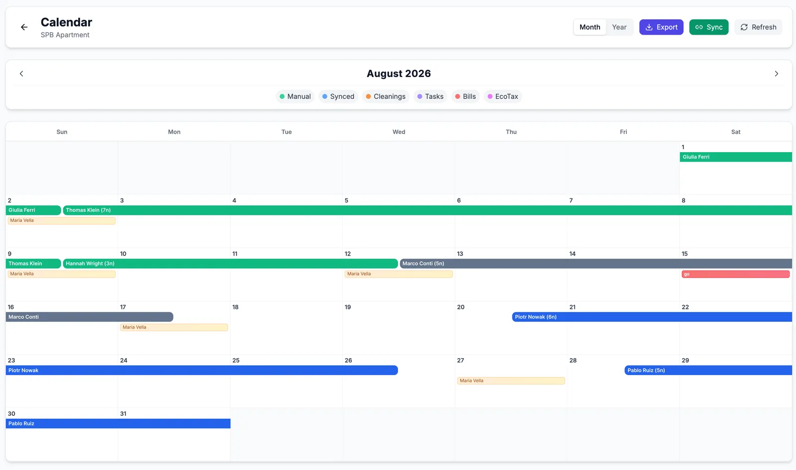 Screenshot of the unified booking calendar with multi-platform sync