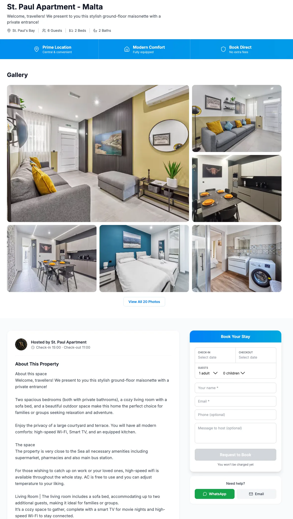 Screenshot of the public booking engine with property page